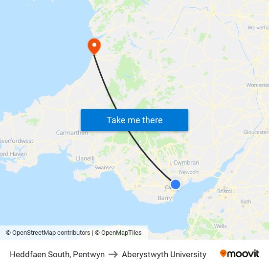 Heddfaen South, Pentwyn to Aberystwyth University map