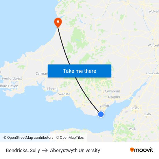 Bendricks, Sully to Aberystwyth University map