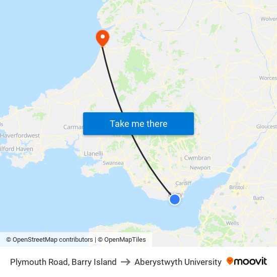 Plymouth Road, Barry Island to Aberystwyth University map