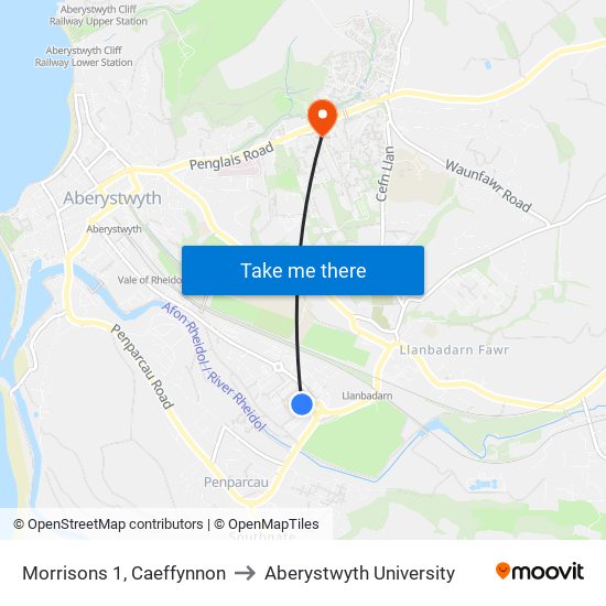 Morrisons 1, Caeffynnon to Aberystwyth University map