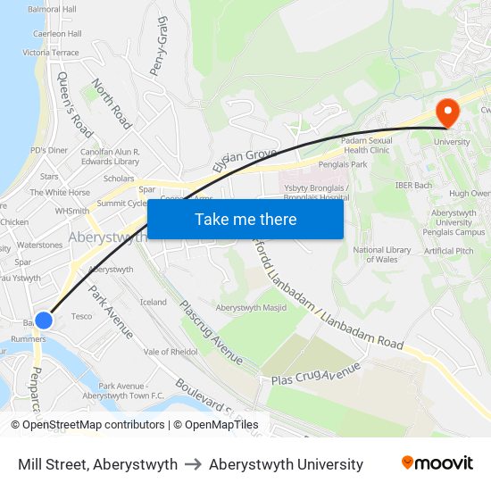 Mill Street, Aberystwyth to Aberystwyth University map