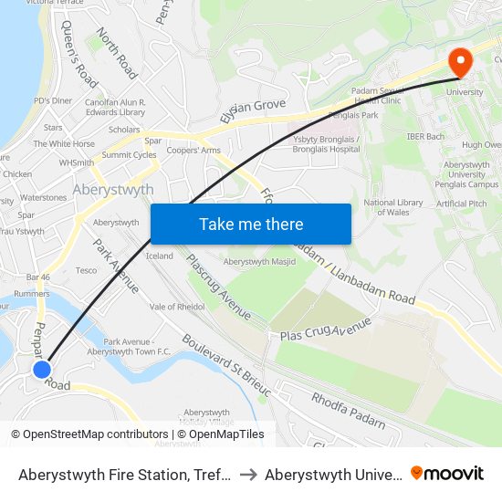 Aberystwyth Fire Station, Trefechan to Aberystwyth University map