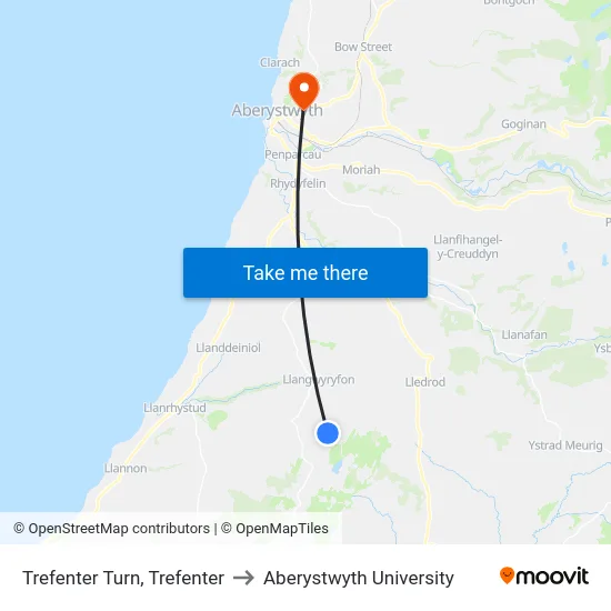 Trefenter Turn, Trefenter to Aberystwyth University map