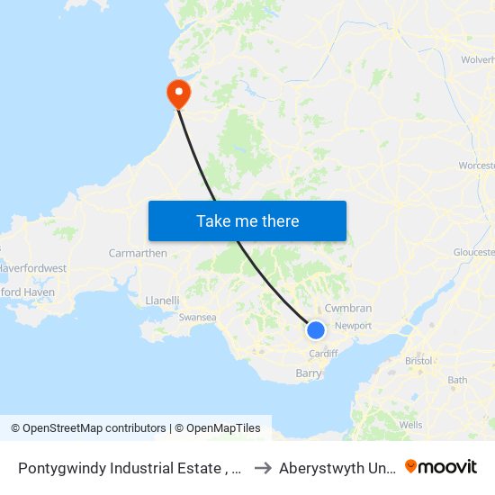 Pontygwindy Industrial Estate , Pontygwindy to Aberystwyth University map