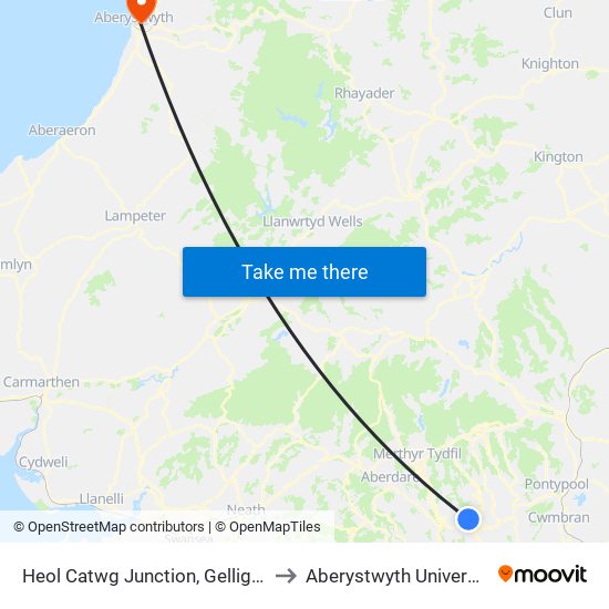 Heol Catwg Junction, Gelligaer to Aberystwyth University map