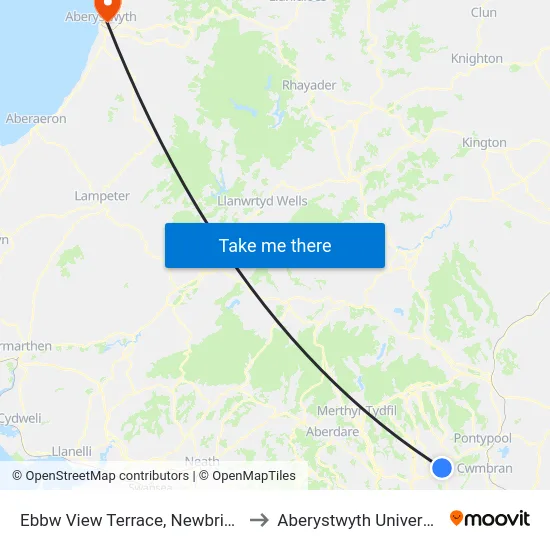 Ebbw View Terrace, Newbridge to Aberystwyth University map