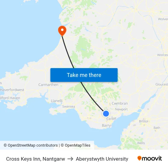 Cross Keys Inn, Nantgarw to Aberystwyth University map