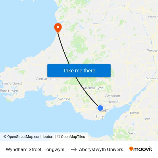 Wyndham Street, Tongwynlais to Aberystwyth University map