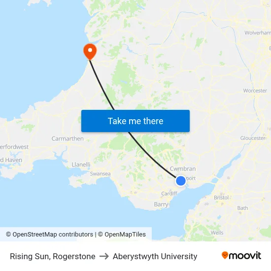 Rising Sun, Rogerstone to Aberystwyth University map