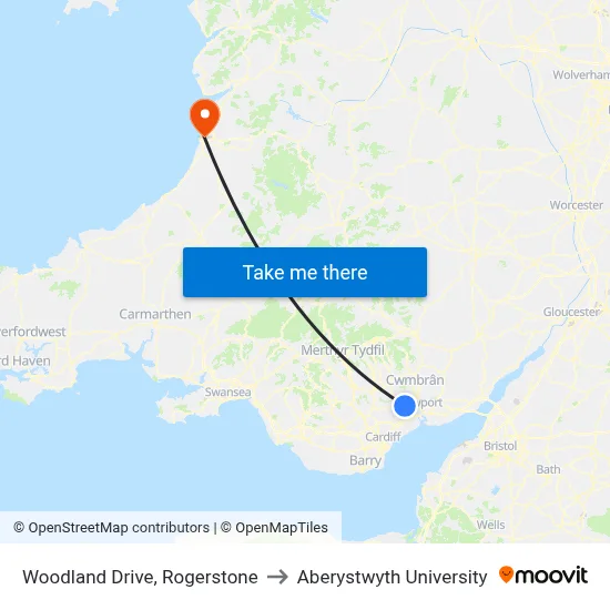 Woodland Drive, Rogerstone to Aberystwyth University map