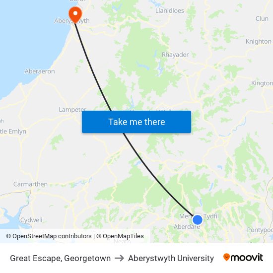 Great Escape, Georgetown to Aberystwyth University map