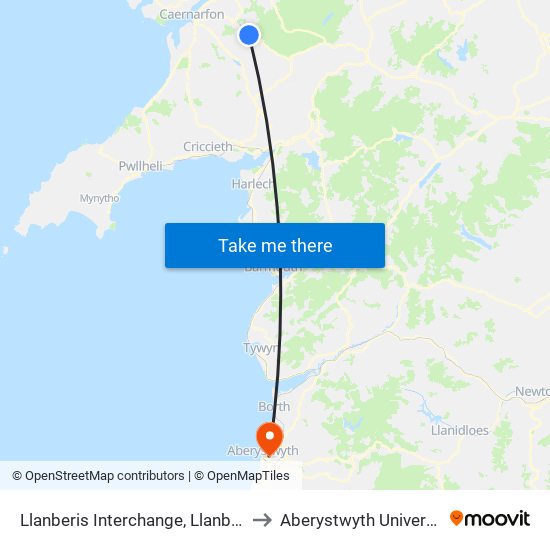 Llanberis Interchange, Llanberis to Aberystwyth University map