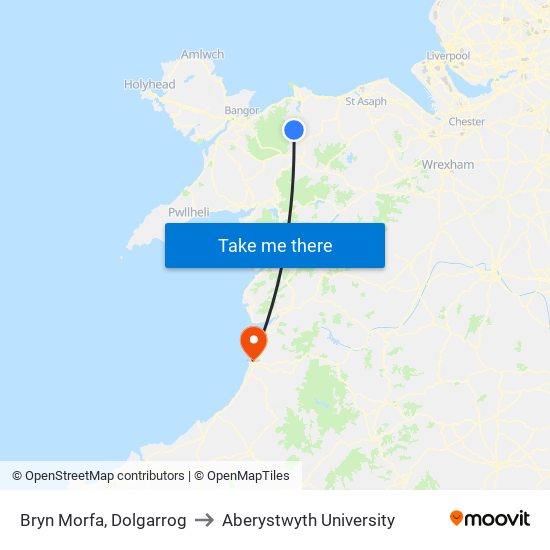 Bryn Morfa, Dolgarrog to Aberystwyth University map