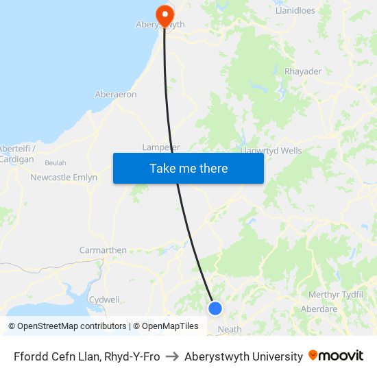 Ffordd Cefn Llan, Rhyd-Y-Fro to Aberystwyth University map