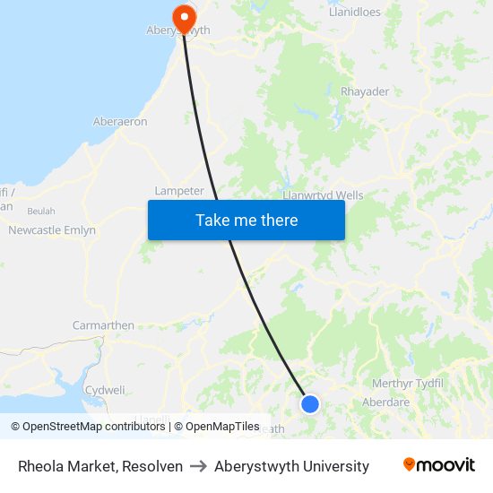 Rheola Market, Resolven to Aberystwyth University map