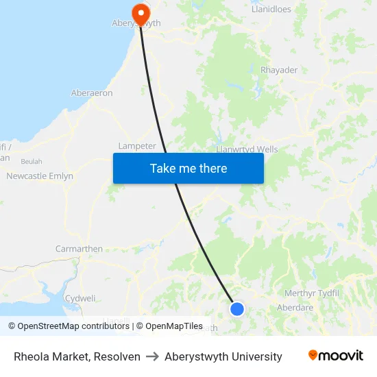 Rheola Market, Resolven to Aberystwyth University map