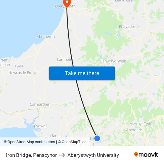 Iron Bridge, Penscynor to Aberystwyth University map