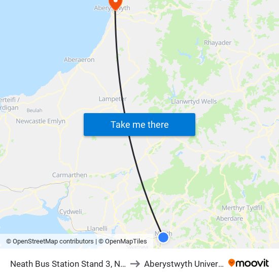 Neath Bus Station Stand 3, Neath to Aberystwyth University map