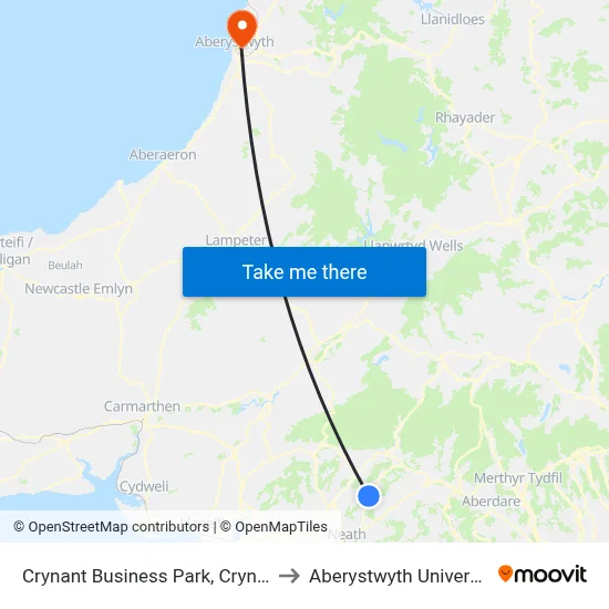 Crynant Business Park, Crynant to Aberystwyth University map