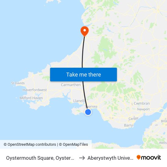 Oystermouth Square, Oystermouth to Aberystwyth University map