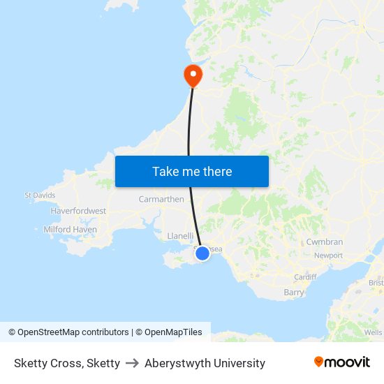 Sketty Cross, Sketty to Aberystwyth University map