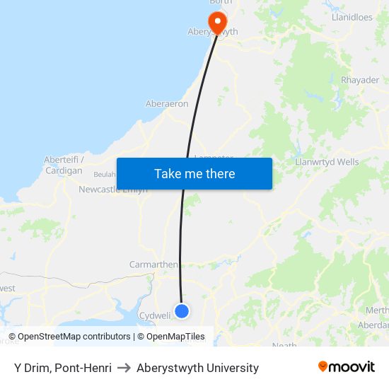 Y Drim, Pont-Henri to Aberystwyth University map