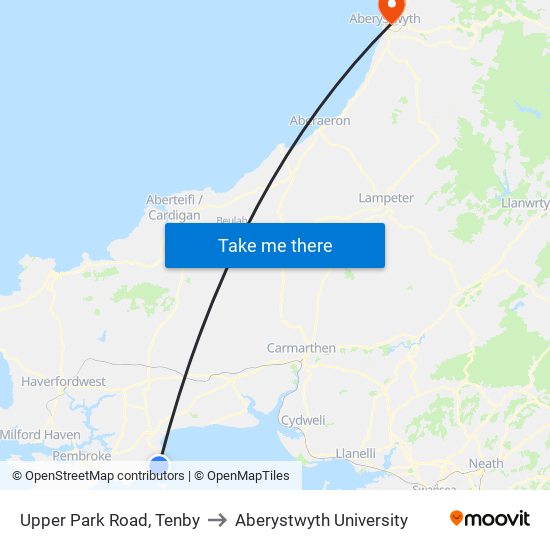 Upper Park Road, Tenby to Aberystwyth University map