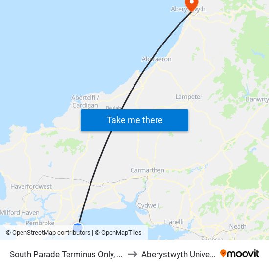 South Parade Terminus Only, Tenby to Aberystwyth University map