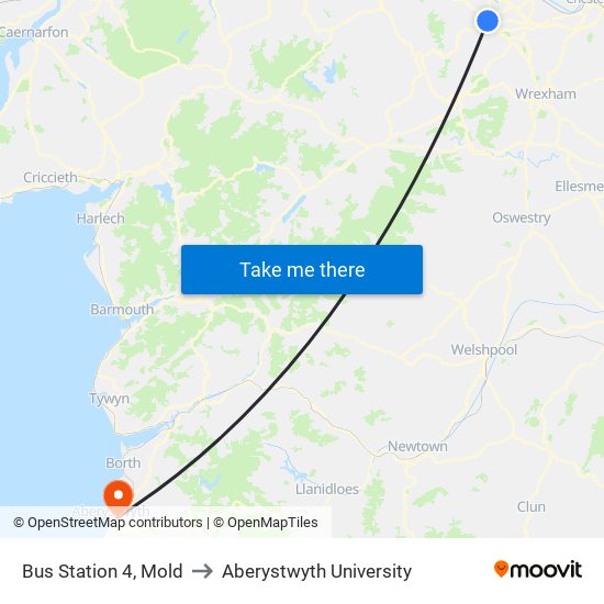 Bus Station 4, Mold to Aberystwyth University map