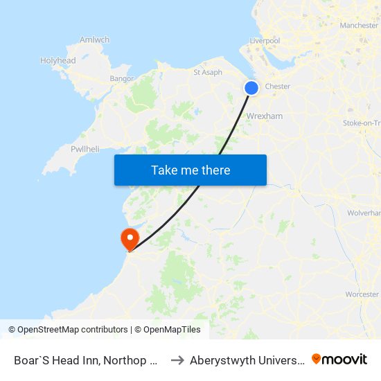 Boar`S Head Inn, Northop Hall to Aberystwyth University map
