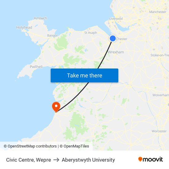 Civic Centre, Wepre to Aberystwyth University map