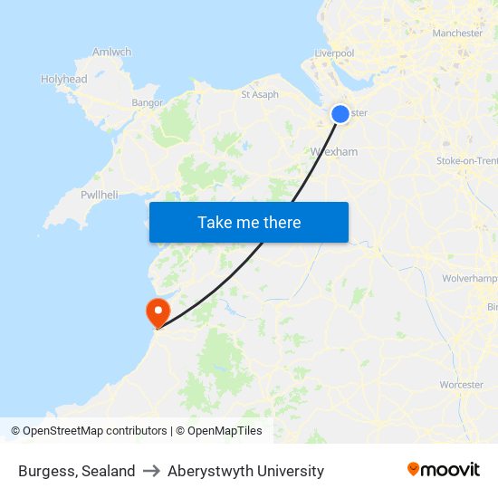 Burgess, Sealand to Aberystwyth University map