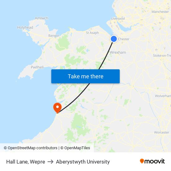 Hall Lane, Wepre to Aberystwyth University map
