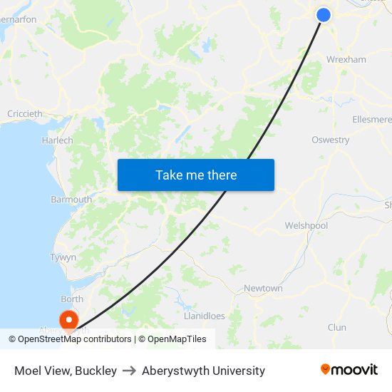 Moel View, Buckley to Aberystwyth University map