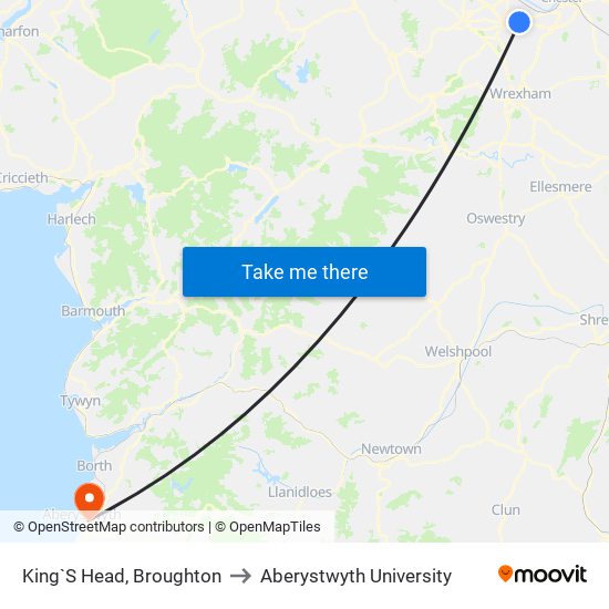 King`S Head, Broughton to Aberystwyth University map