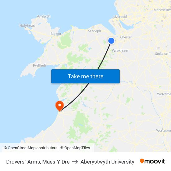 Drovers` Arms, Maes-Y-Dre to Aberystwyth University map