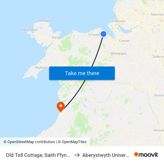 Old Toll Cottage, Saith Ffynnon to Aberystwyth University map
