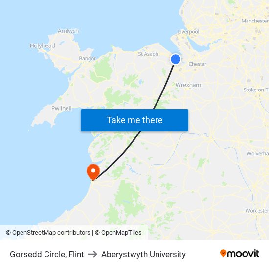 Gorsedd Circle, Flint to Aberystwyth University map