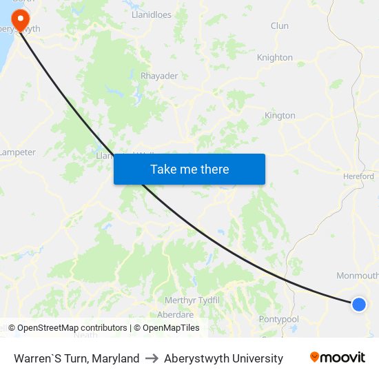 Warren`S Turn, Maryland to Aberystwyth University map