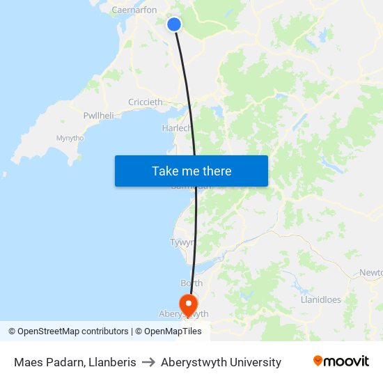 Maes Padarn, Llanberis to Aberystwyth University map