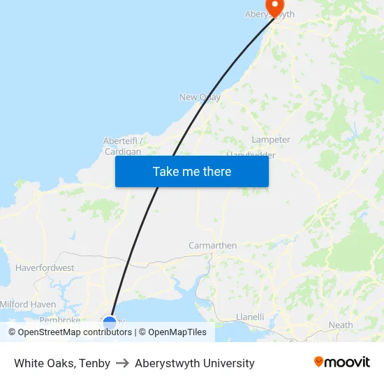 White Oaks, Tenby to Aberystwyth University map