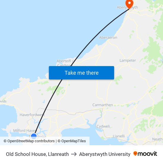 Old School House, Llanreath to Aberystwyth University map