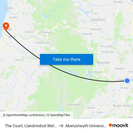 The Court, Llandrindod Wells to Aberystwyth University map