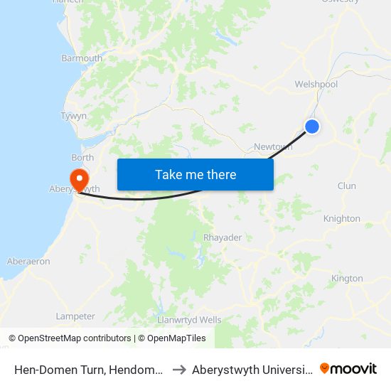 Hen-Domen Turn, Hendomen to Aberystwyth University map