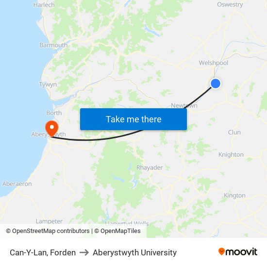 Can-Y-Lan, Forden to Aberystwyth University map