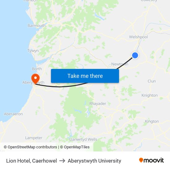 Lion Hotel, Caerhowel to Aberystwyth University map