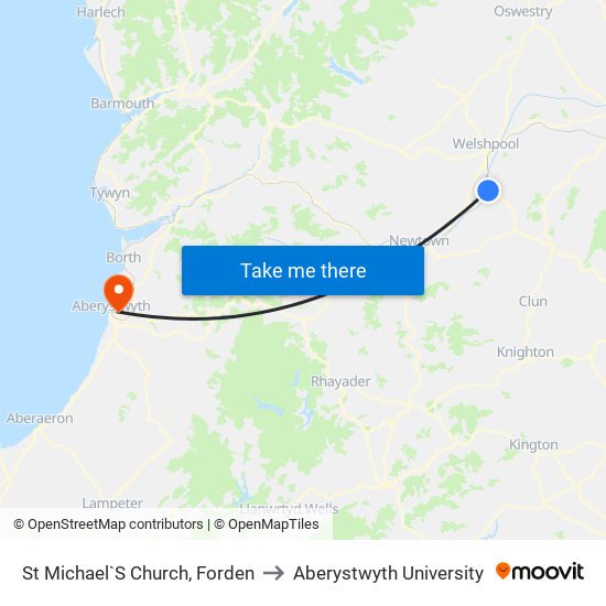 St Michael`S Church, Forden to Aberystwyth University map