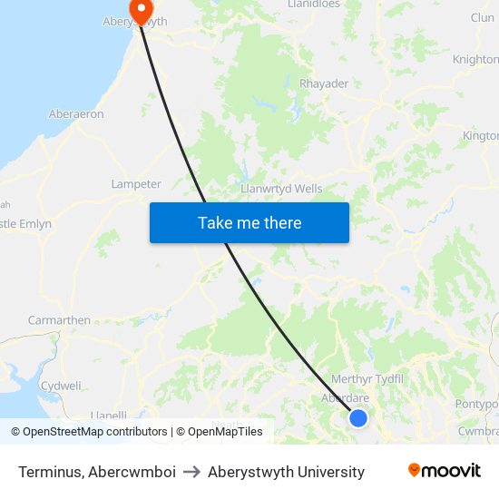 Terminus, Abercwmboi to Aberystwyth University map