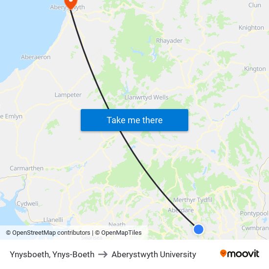 Ynysboeth, Ynys-Boeth to Aberystwyth University map