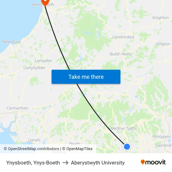 Ynysboeth, Ynys-Boeth to Aberystwyth University map